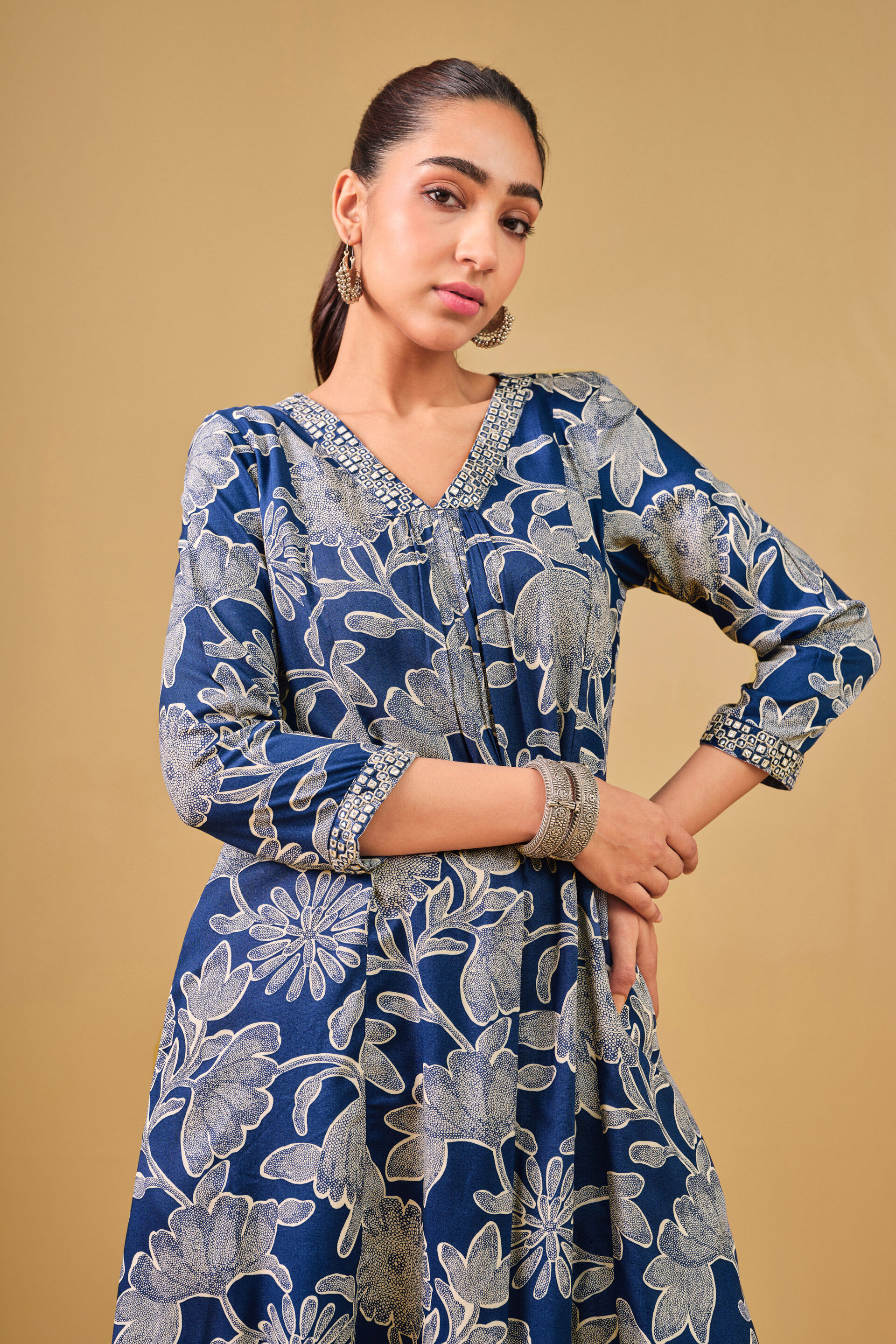Mirror work Embroidered Kurta, Navy Blue, image 5