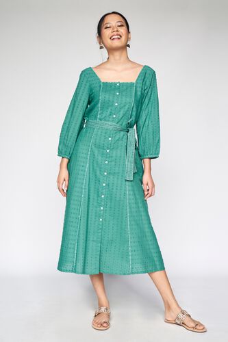 3 - Sage Green Tie-Ups  Fit and Flare Dress, image 3