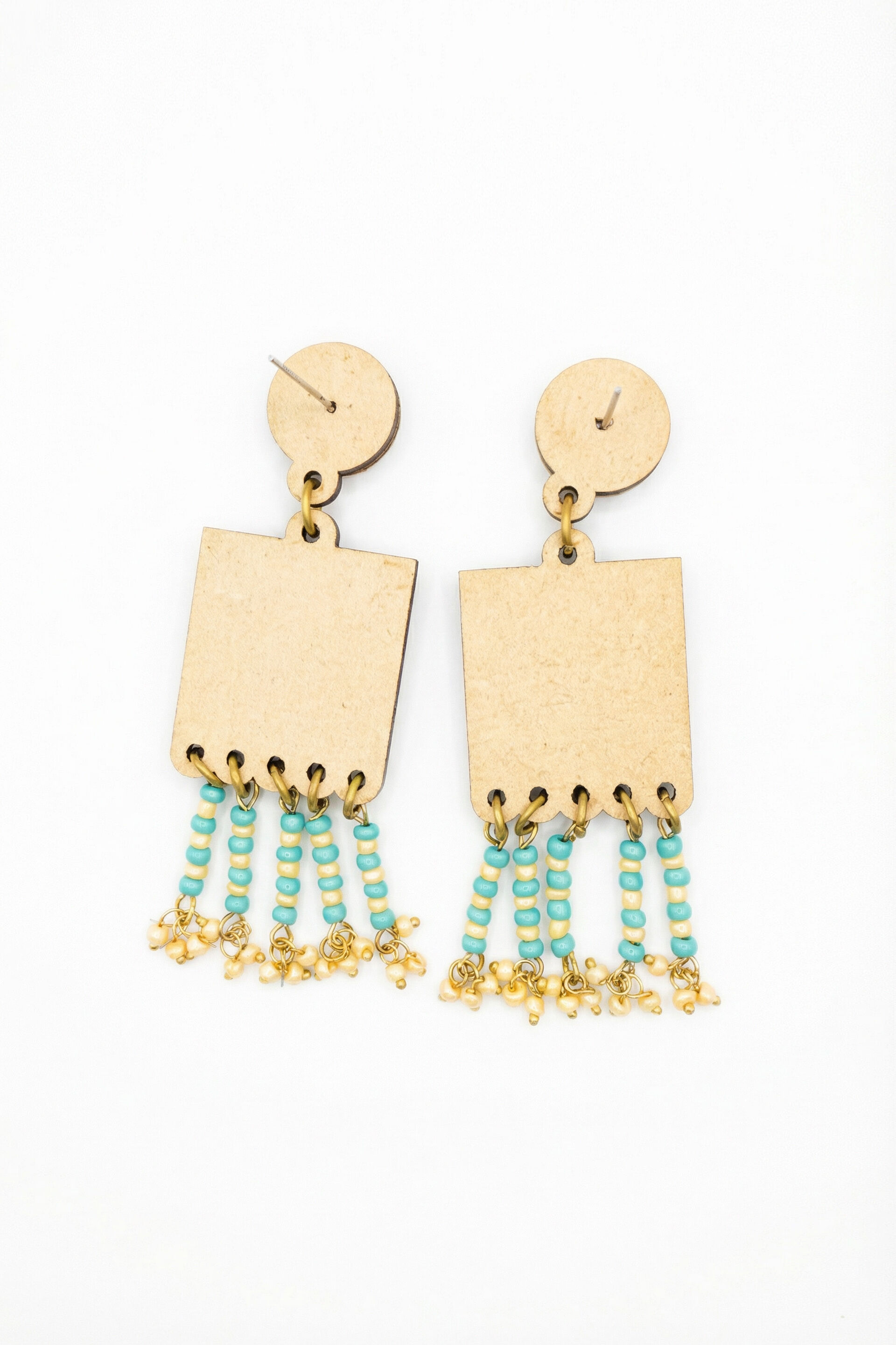 Teal Frame Tassel Earrings, , image 3