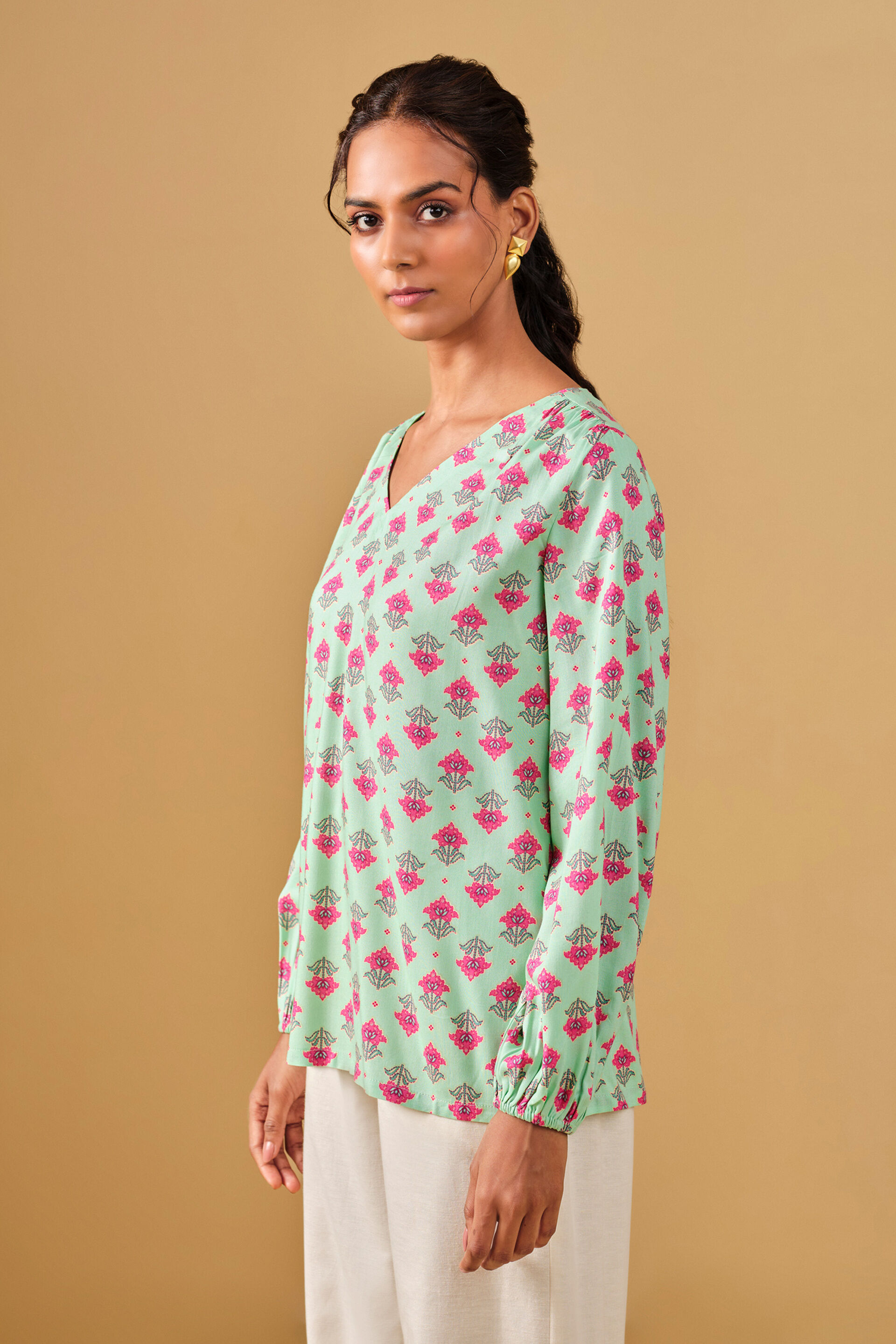 Ethnic Printed Mint Green Viscose Top, Mint, image 4