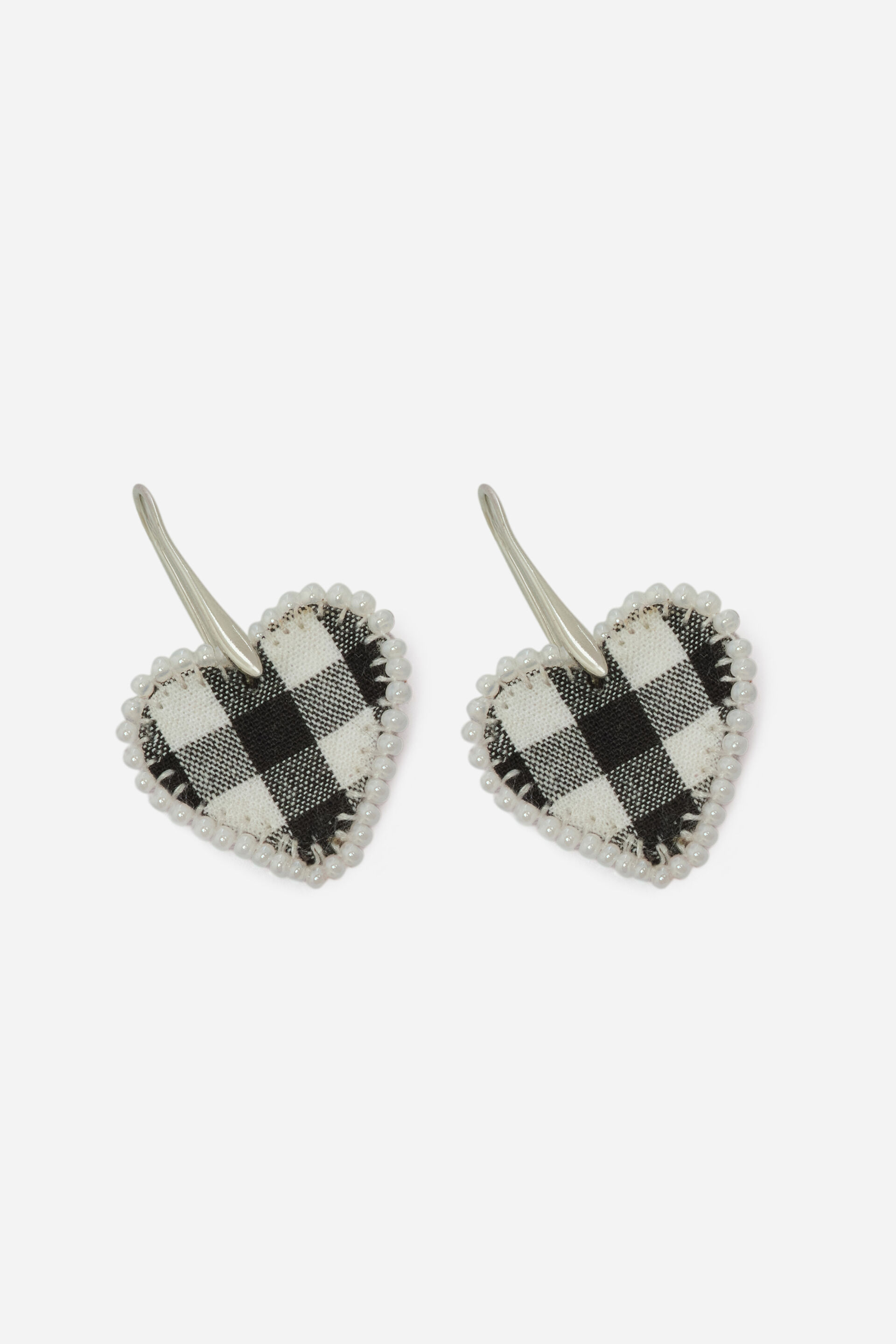 Black Checkered Heart Earrings, , image 2