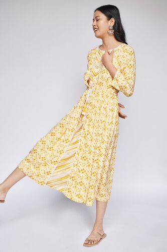 8 - Yellow Geometric Fit & Flare Dress, image 3