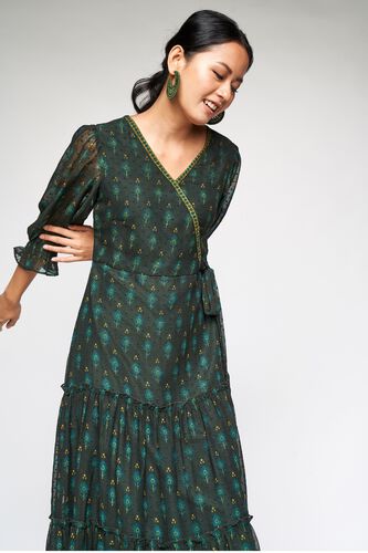 5 - Dark Green Tie-Ups Fit and Flare Dress, image 5