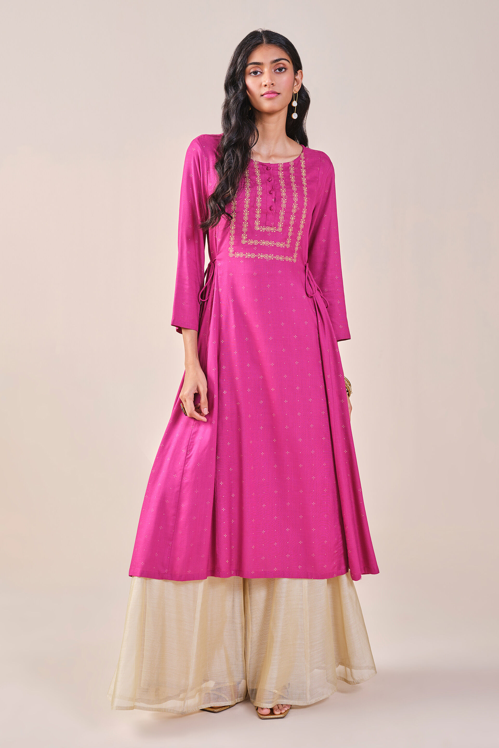 Festive Wine Foil Embroidery viscose Kurta, Wine, image 2