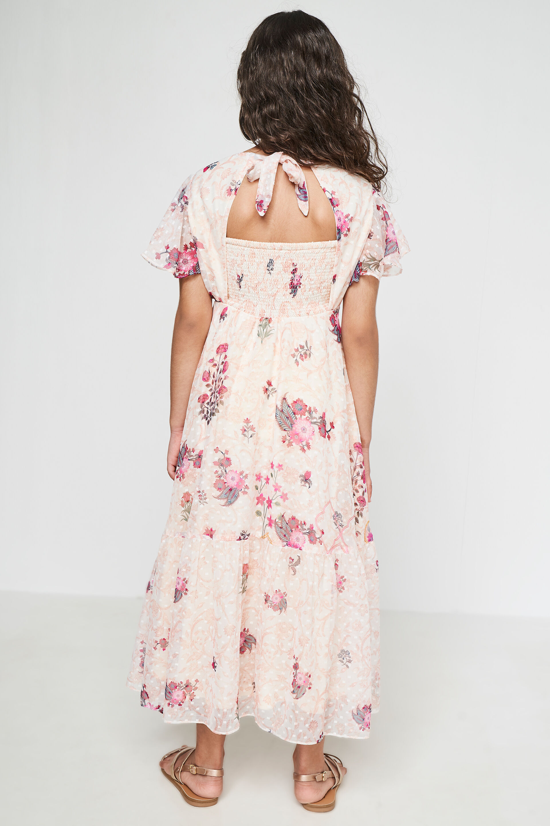 Peach Floral Flared Gown, Peach, image 5