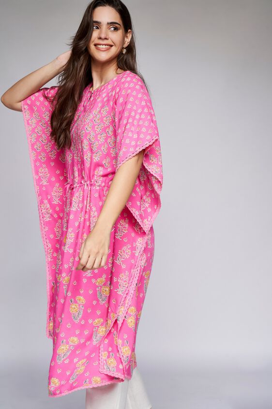 1 - Pink Floral Kaftan Kurta, image 1
