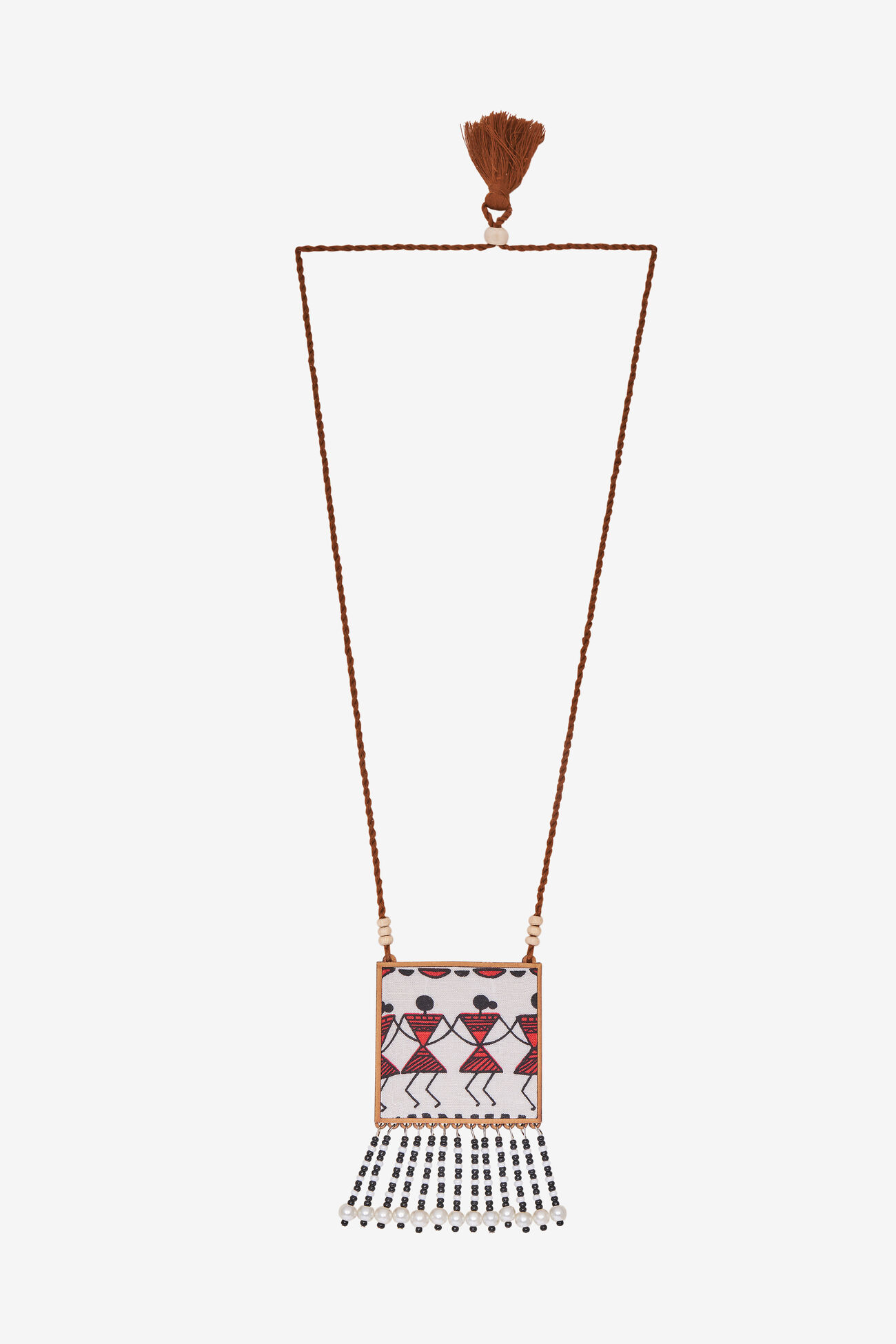 Warli Inspired Square Pendant Necklace, , image 1
