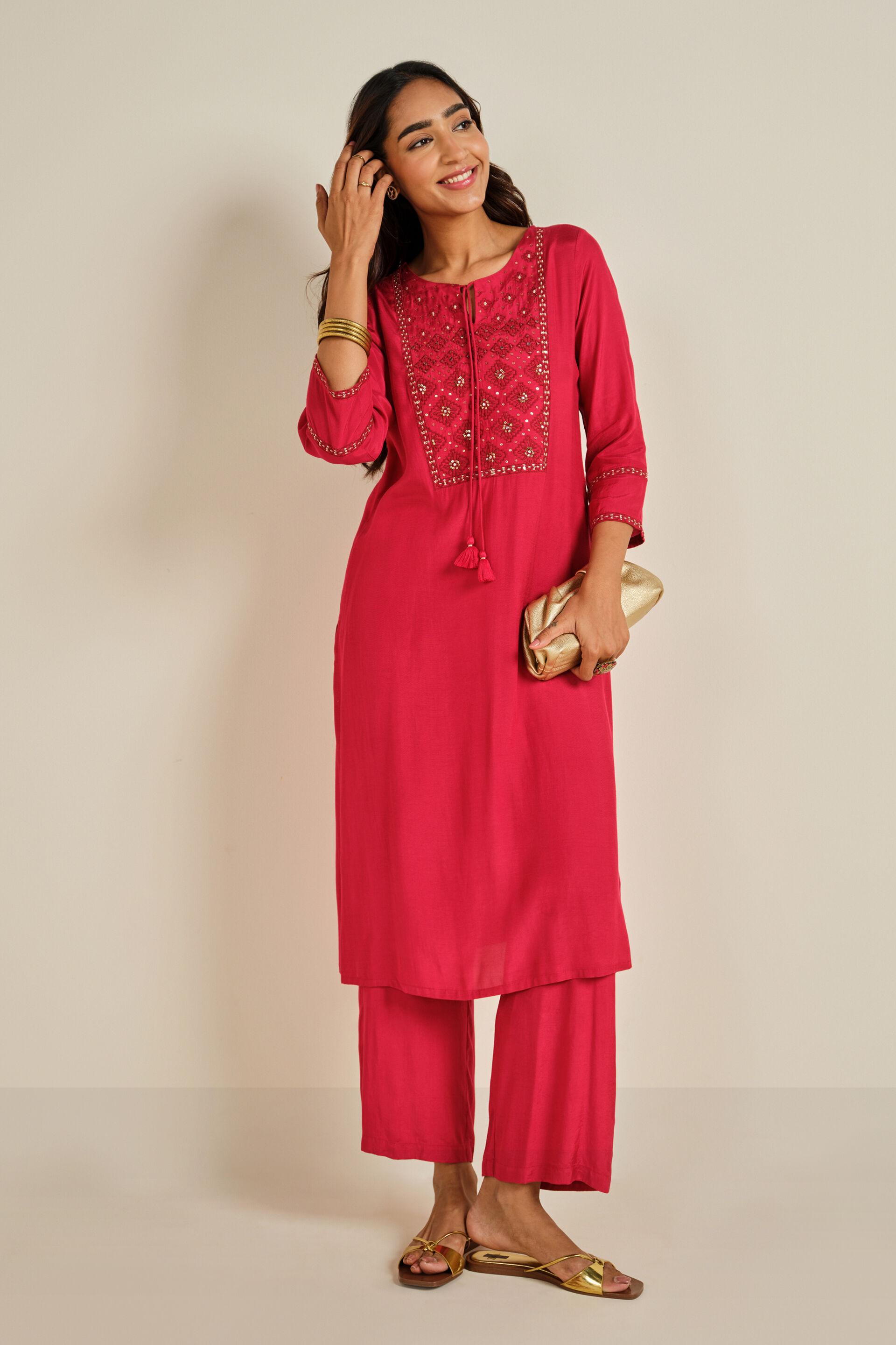 Pyaari Red Kurta Set, Red, image 2