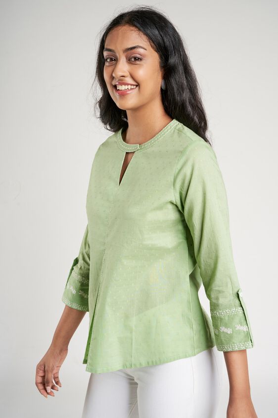 4 - Sage Green Self Design Embroidered A-Line Top, image 4