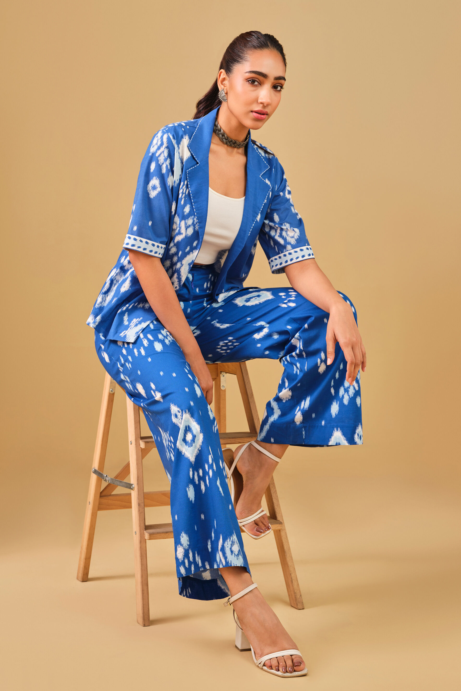 Ikat Inspired Blue Cotton Co-ord, Blue, image 5