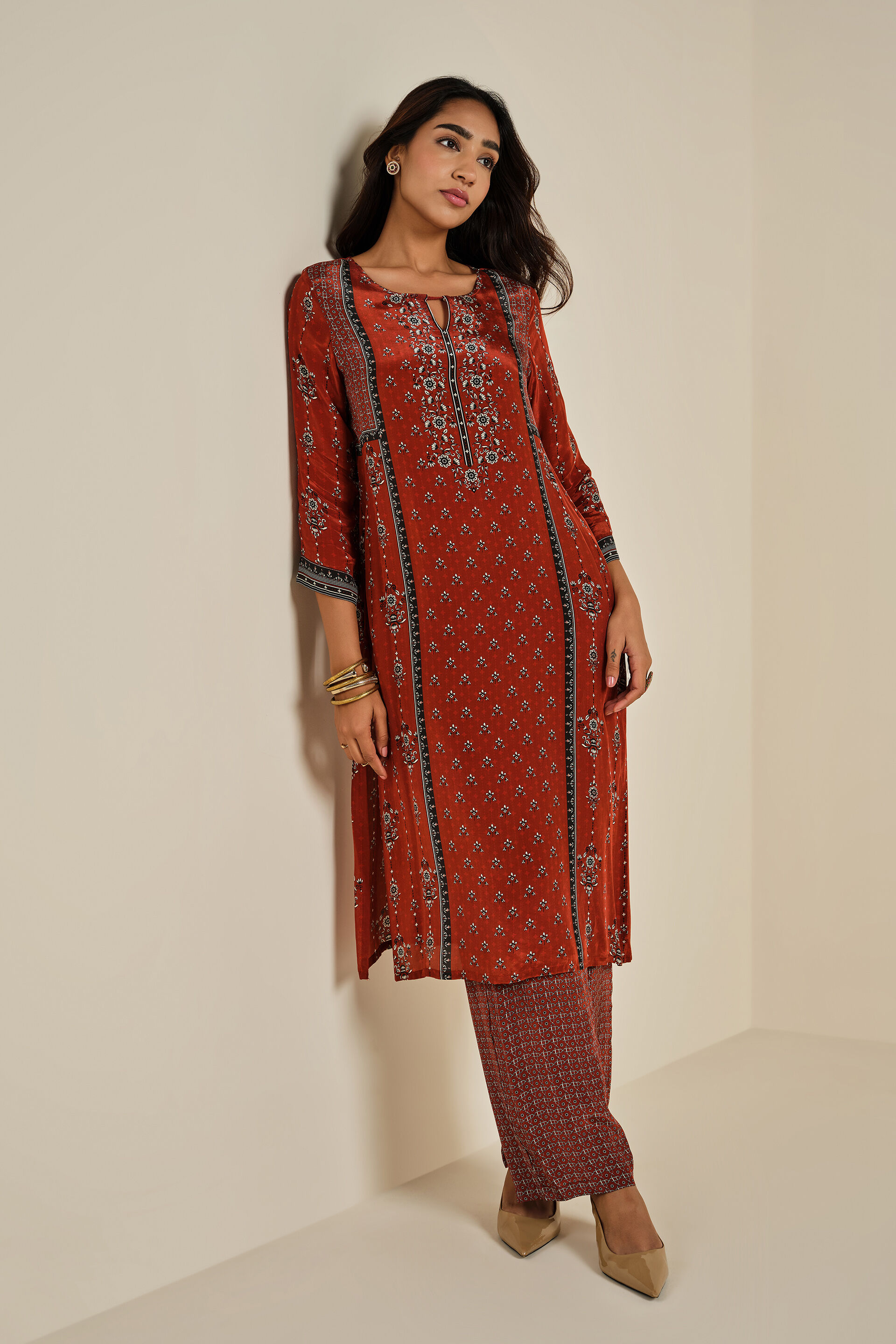 Shaam Sky Rust Kurta Set, Rust, image 4