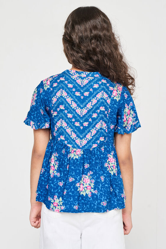 Blue Floral Casual Top, Blue, image 4