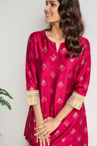 Magenta Foil Print Straight Slip-On Tunic, Magenta, image 6