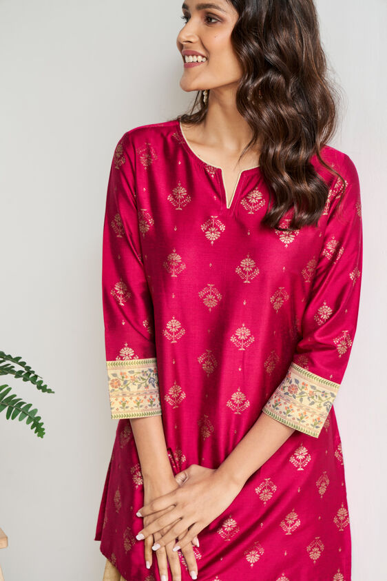 Magenta Foil Print Straight Slip-On Tunic, Magenta, image 6