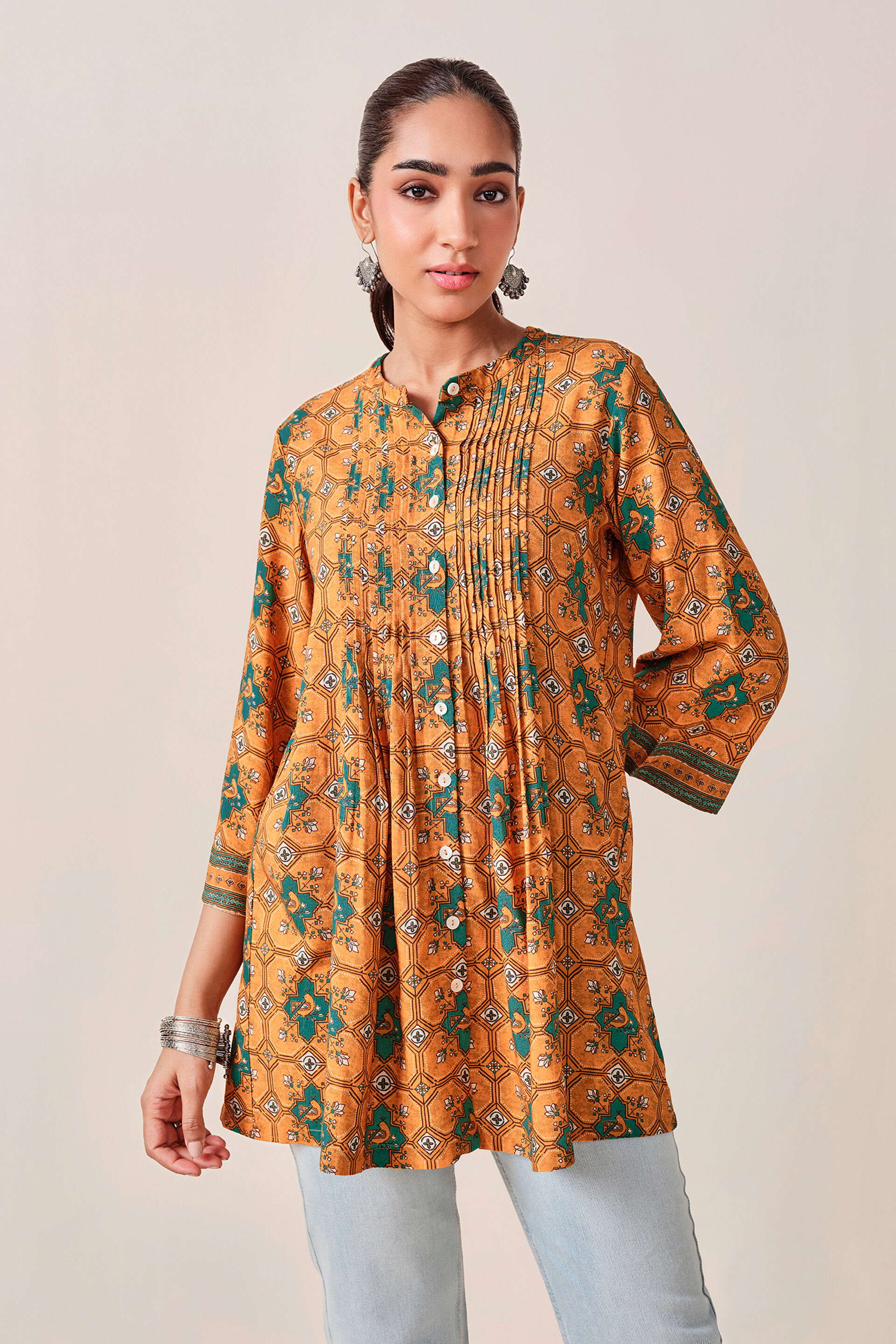 Mustard Abstract Print Kurta , Mustard, image 2