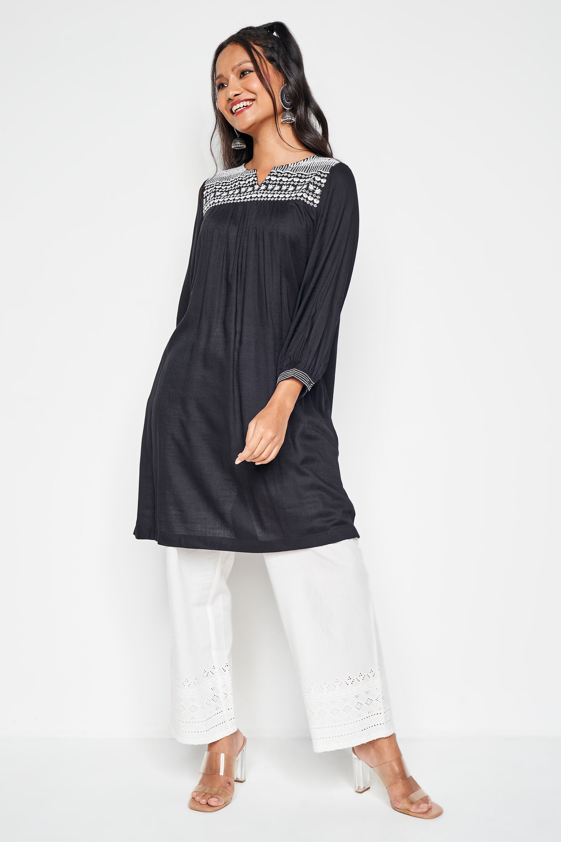 Nadia embroidered tunic, Black, image 3