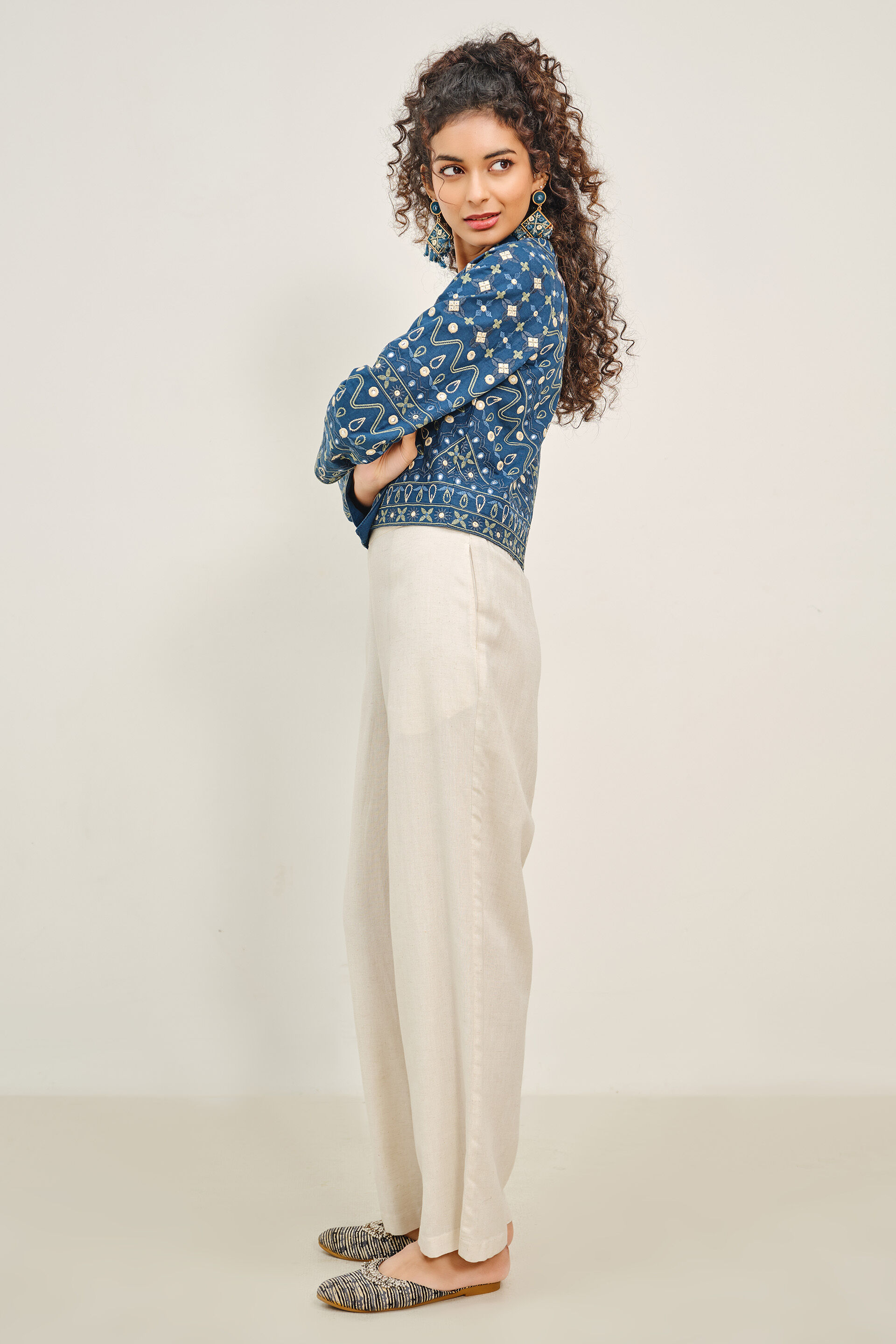 Indigo Mirrorwork Embroidered Jacket, Indigo, image 4