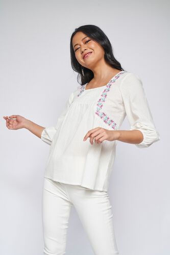 1 - White Solid Fit & Flare Top, image 1