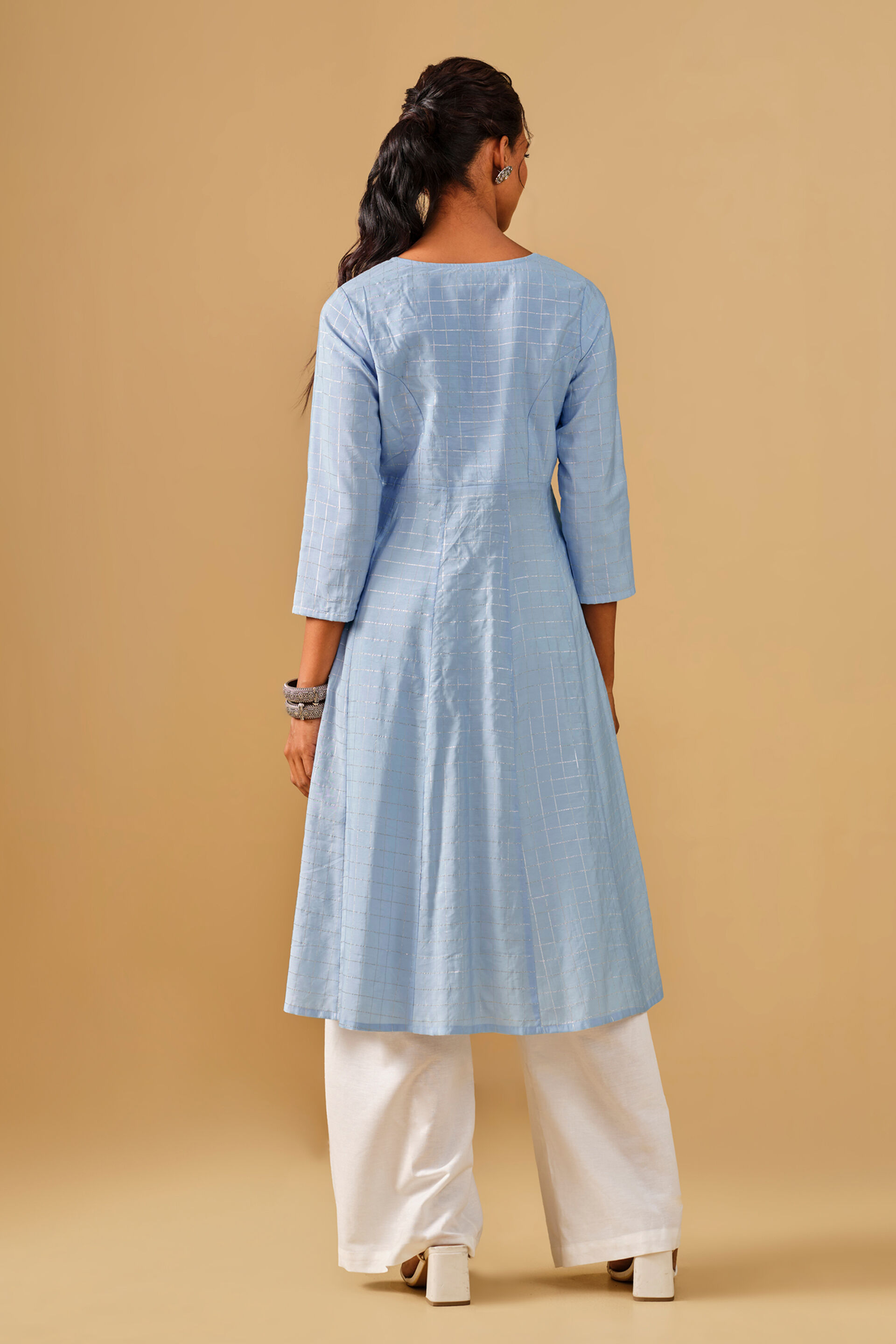 Blue Embroidered Kurta, Blue, image 3
