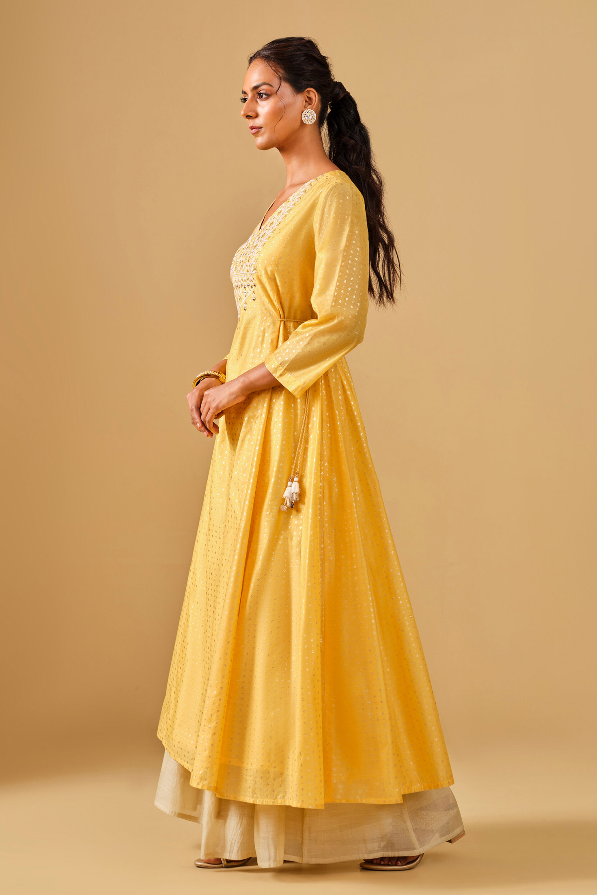 Festive Yellow Fit and Flare Kurta, Yellow, image 3