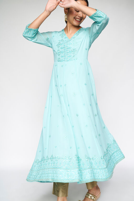 3 - Powder Blue Embroidered Fit and Flare Gown, image 3