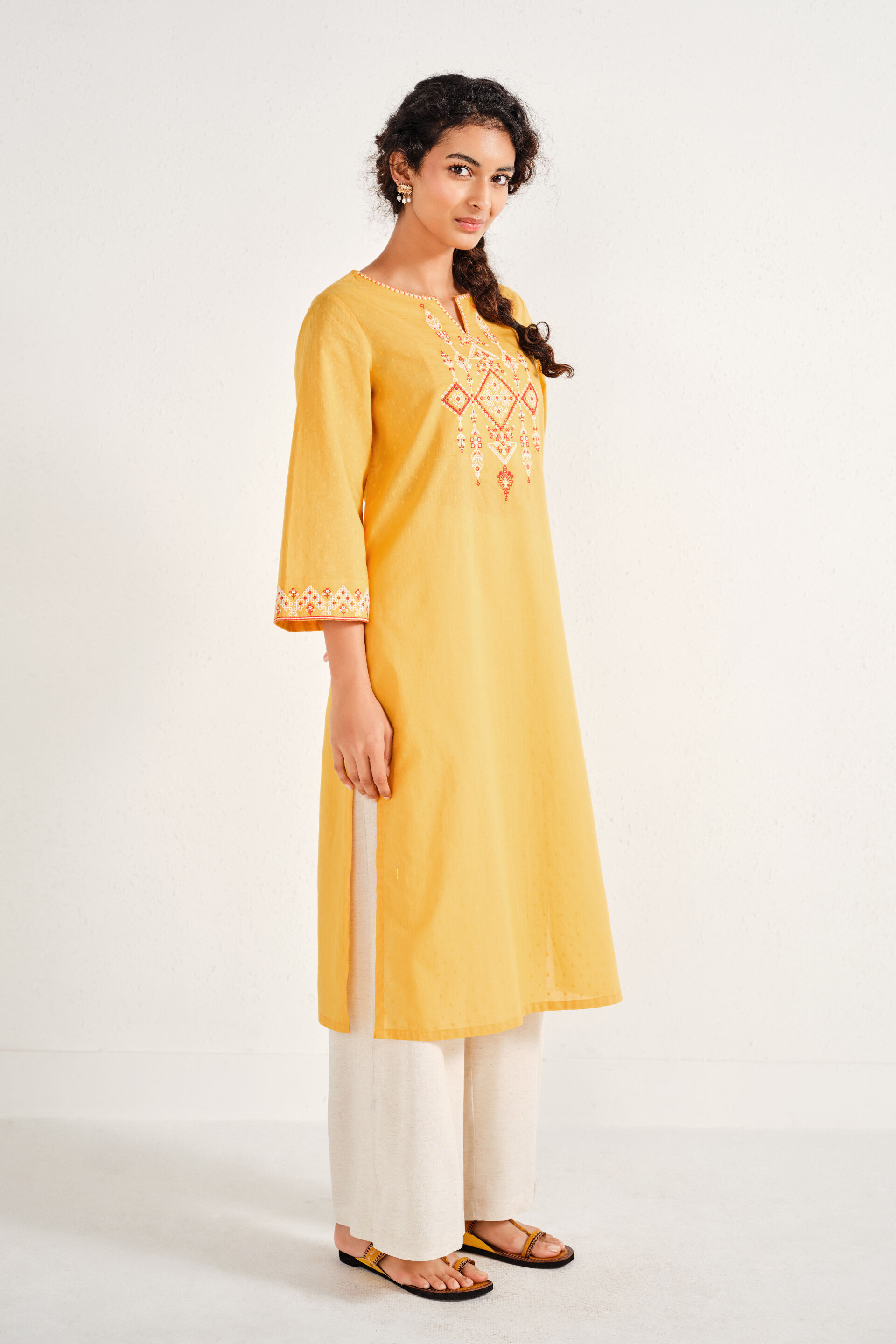 Moksh Mustard Cotton Kurta, Mustard, image 3