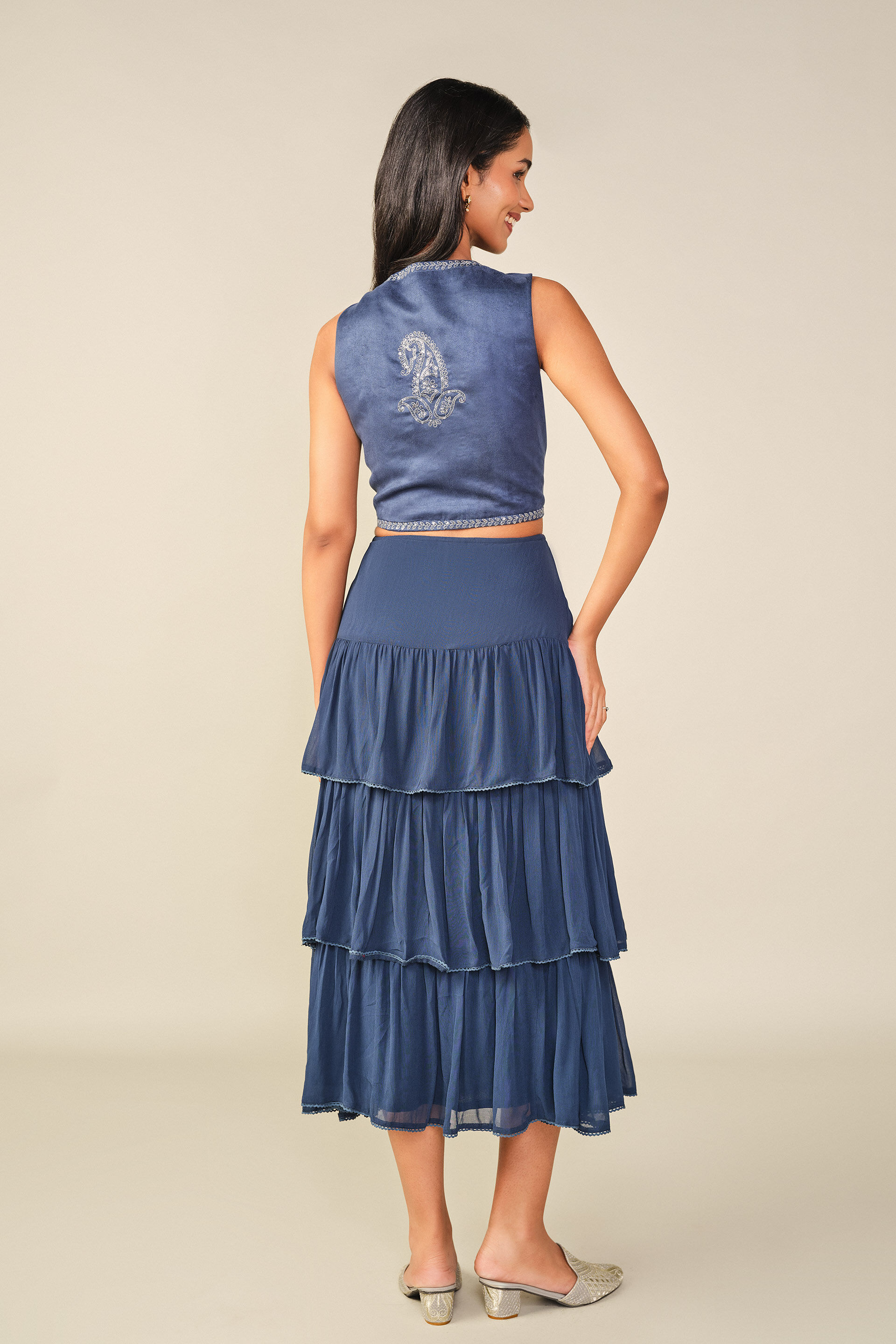 Embroidered Waistcoat in Blue, Blue, image 5