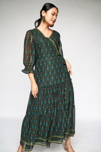 3 - Dark Green Tie-Ups Fit and Flare Dress, image 3