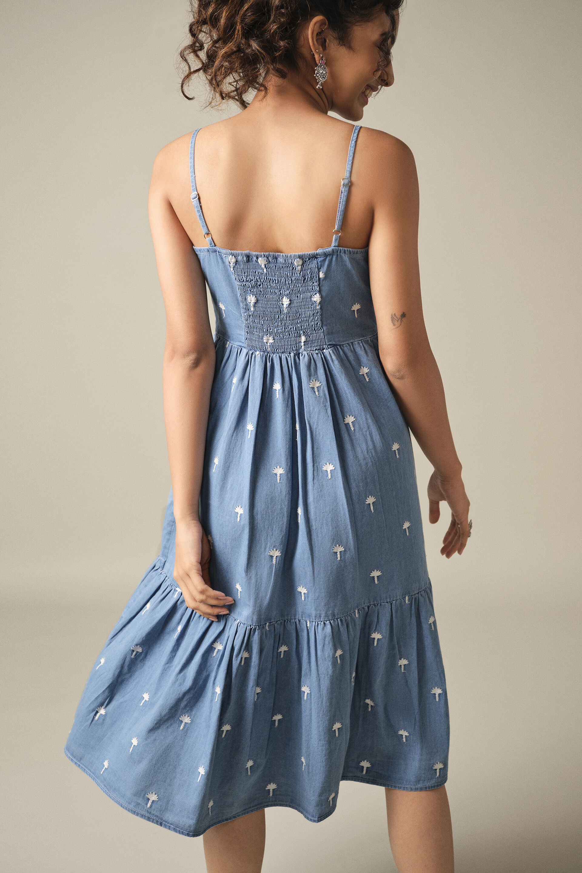 denim dress india Imperial Sapphire Denim Midi Dress  Sleeveless Summer Edition with Pi   Shifa Drapping house