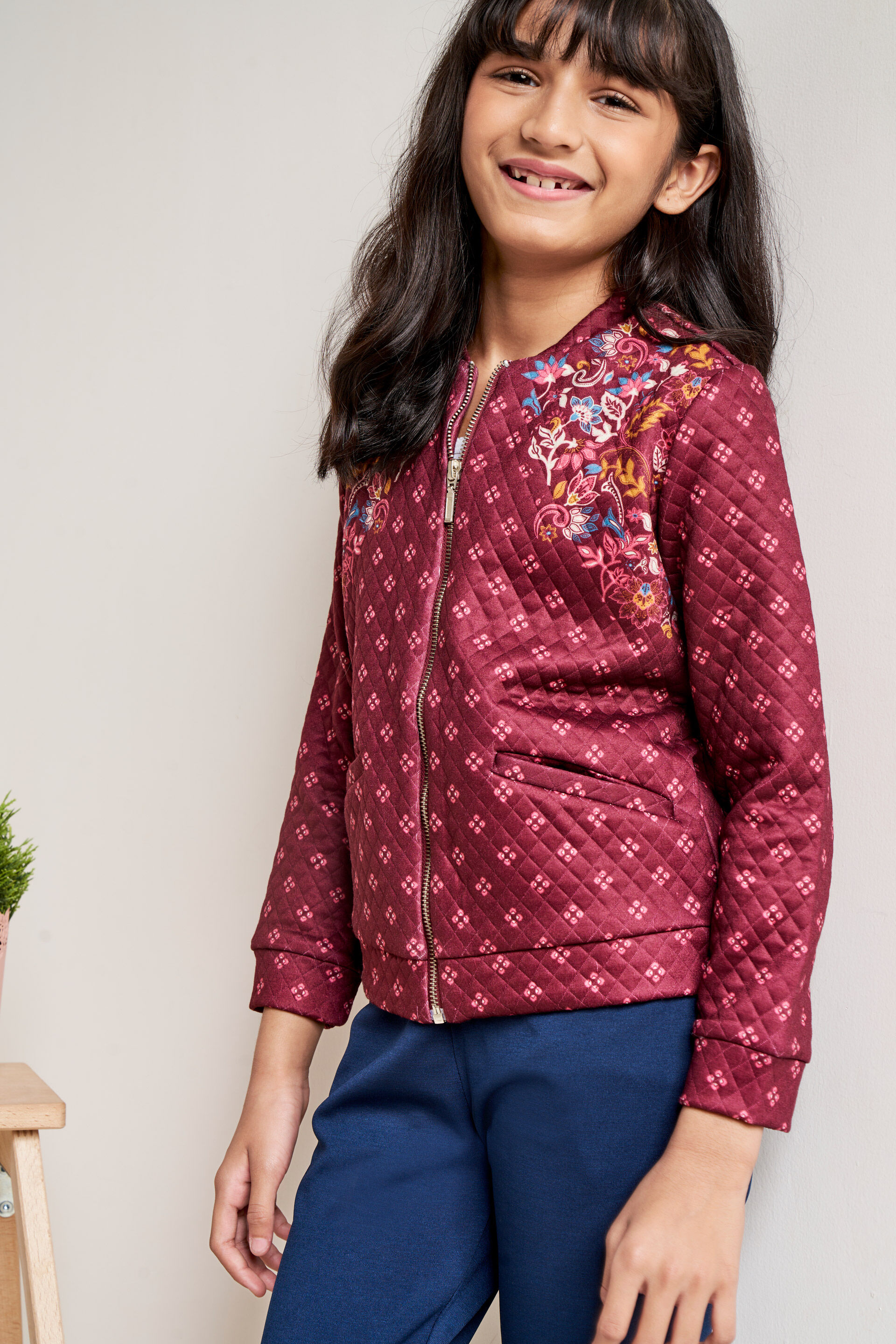 Maroon Geometric Embroidered Jacket, Maroon, image 4