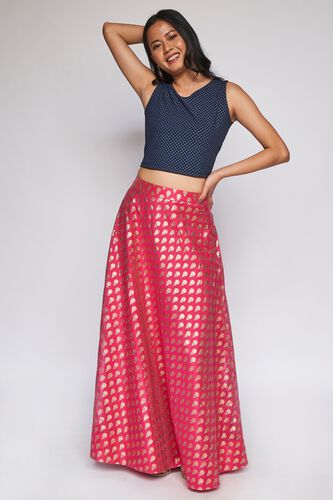 1 - Pink Ethnic Motifs Flared Skirt, image 1