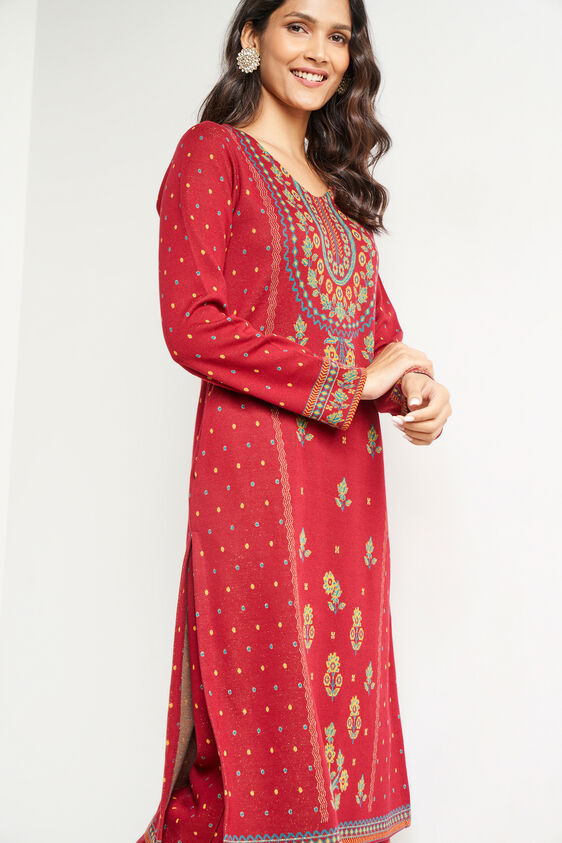 Maroon Jacquard Straight Slip-On Suit, Maroon, image 2