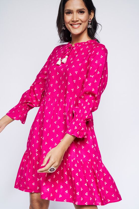 4 - Dark Pink Ethnic Motifs Fit & Flare Dress, image 4