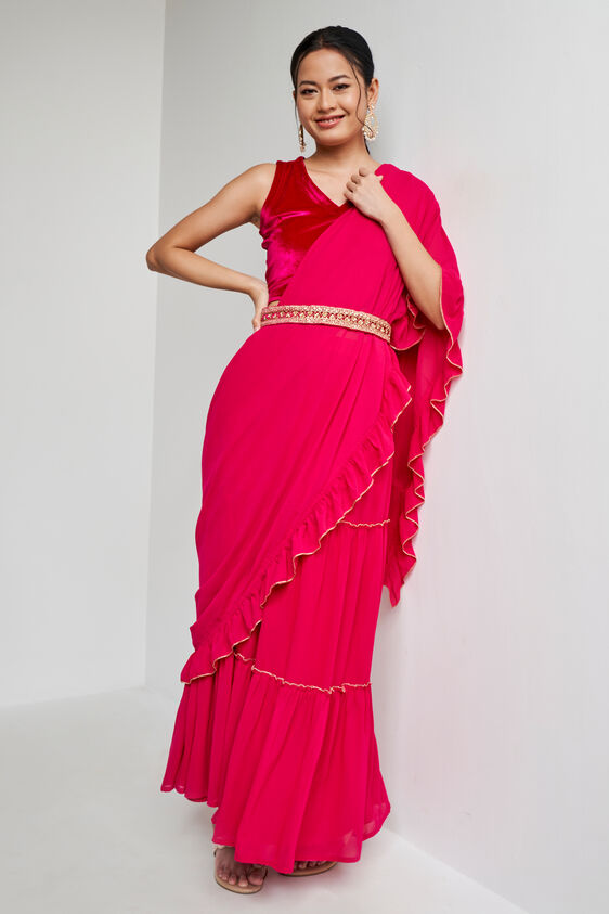 Hot Pink Solid Straight St Saree, Hot Pink, image 4