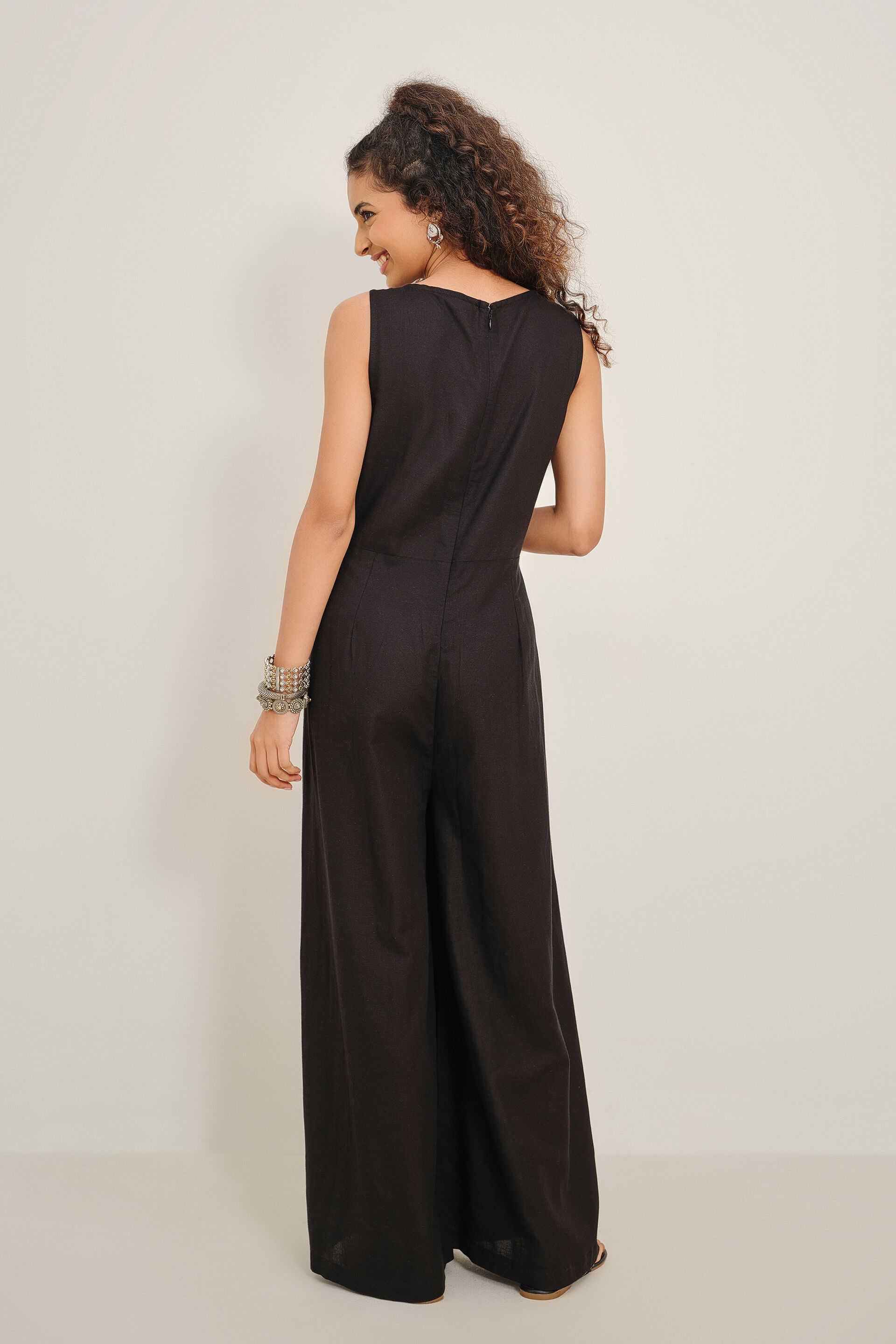 Black Jharna Embroidered Jumpsuit, Black, image 5