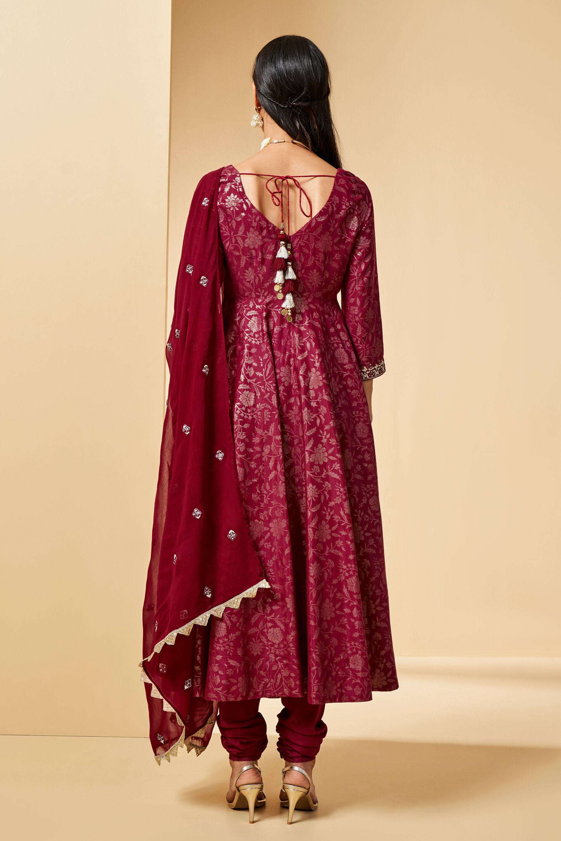 Floral Motif Festive Set, Maroon, image 5