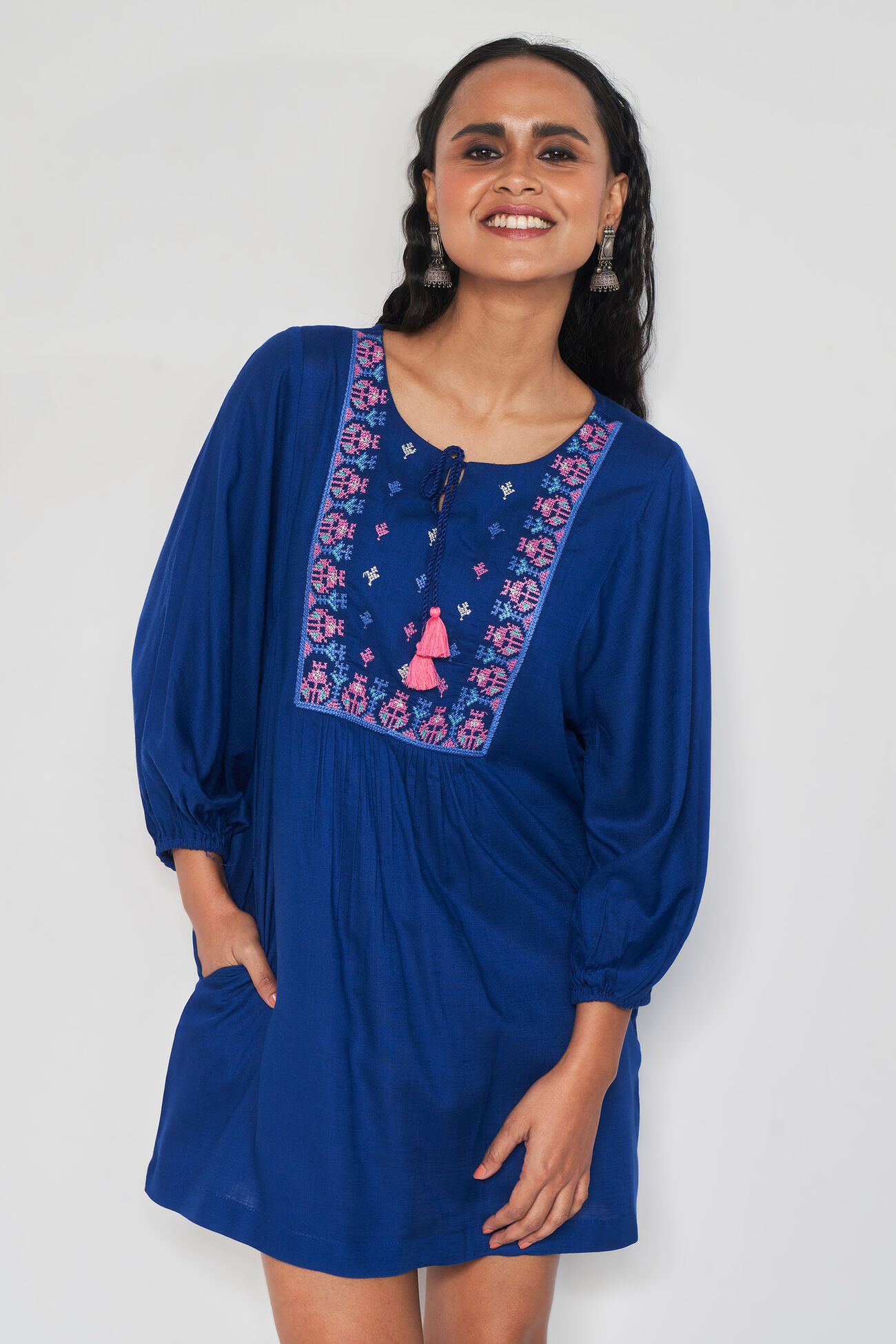 Vrishti Embroidered Dress, Blue, image 4
