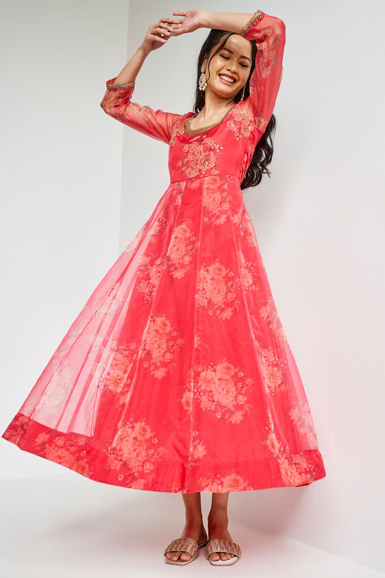 Red Floral Flared Gown, Red, image 12