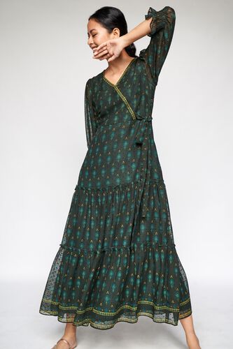 2 - Dark Green Tie-Ups Fit and Flare Dress, image 2