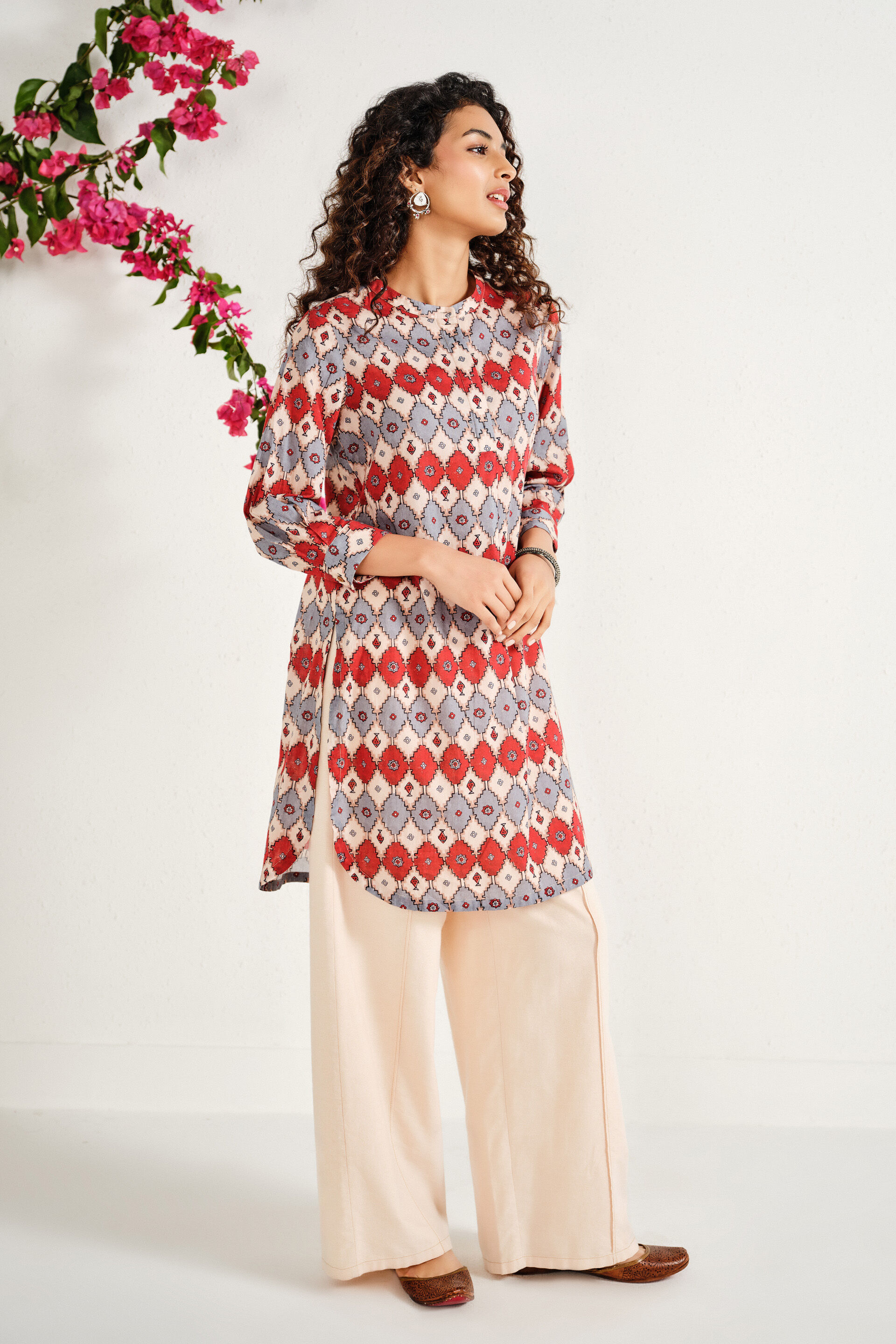 Ashka Multi-Coloured Cotton Tunic, Beige, image 4