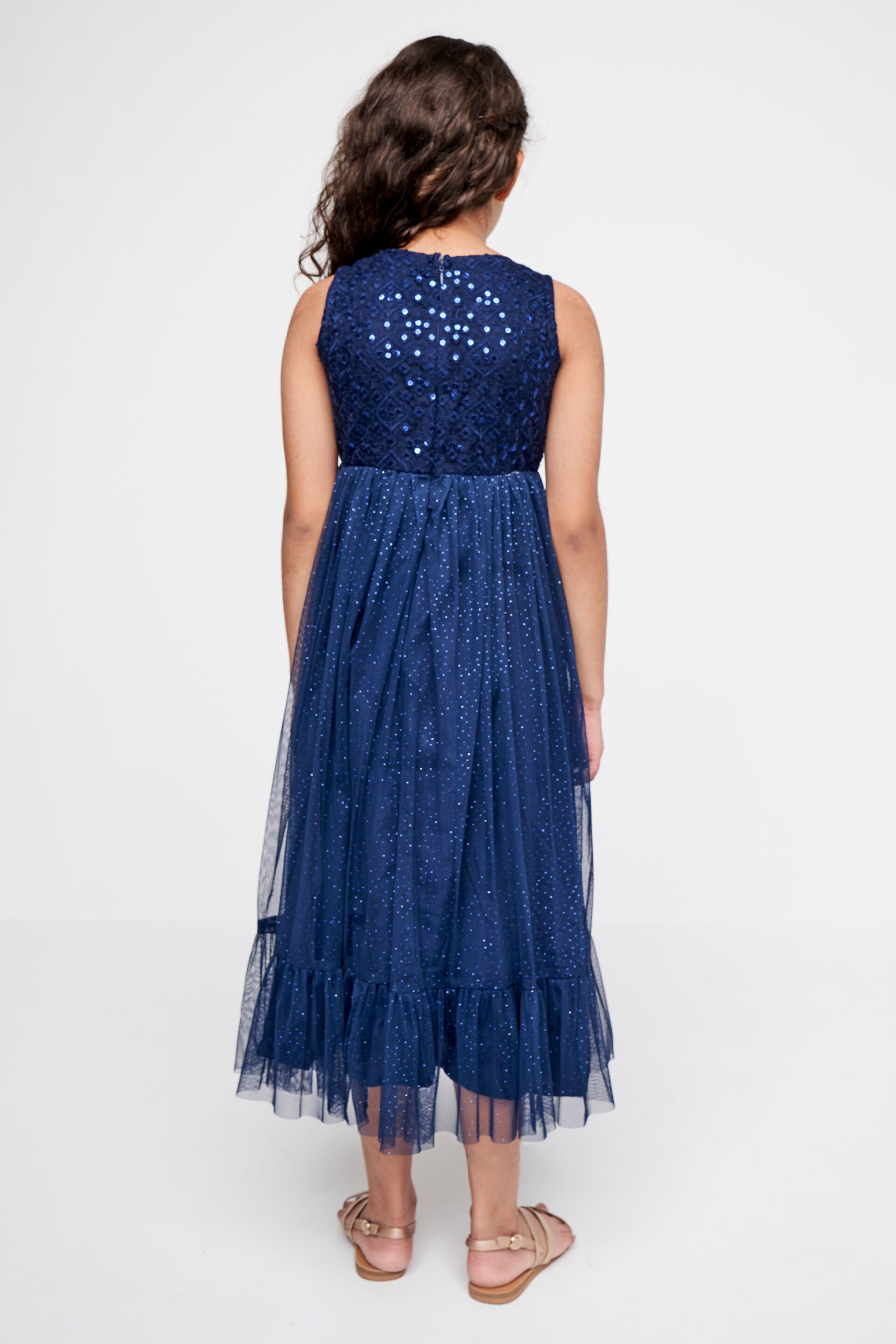 Indigo Solid Flounce Gown, Indigo, image 5