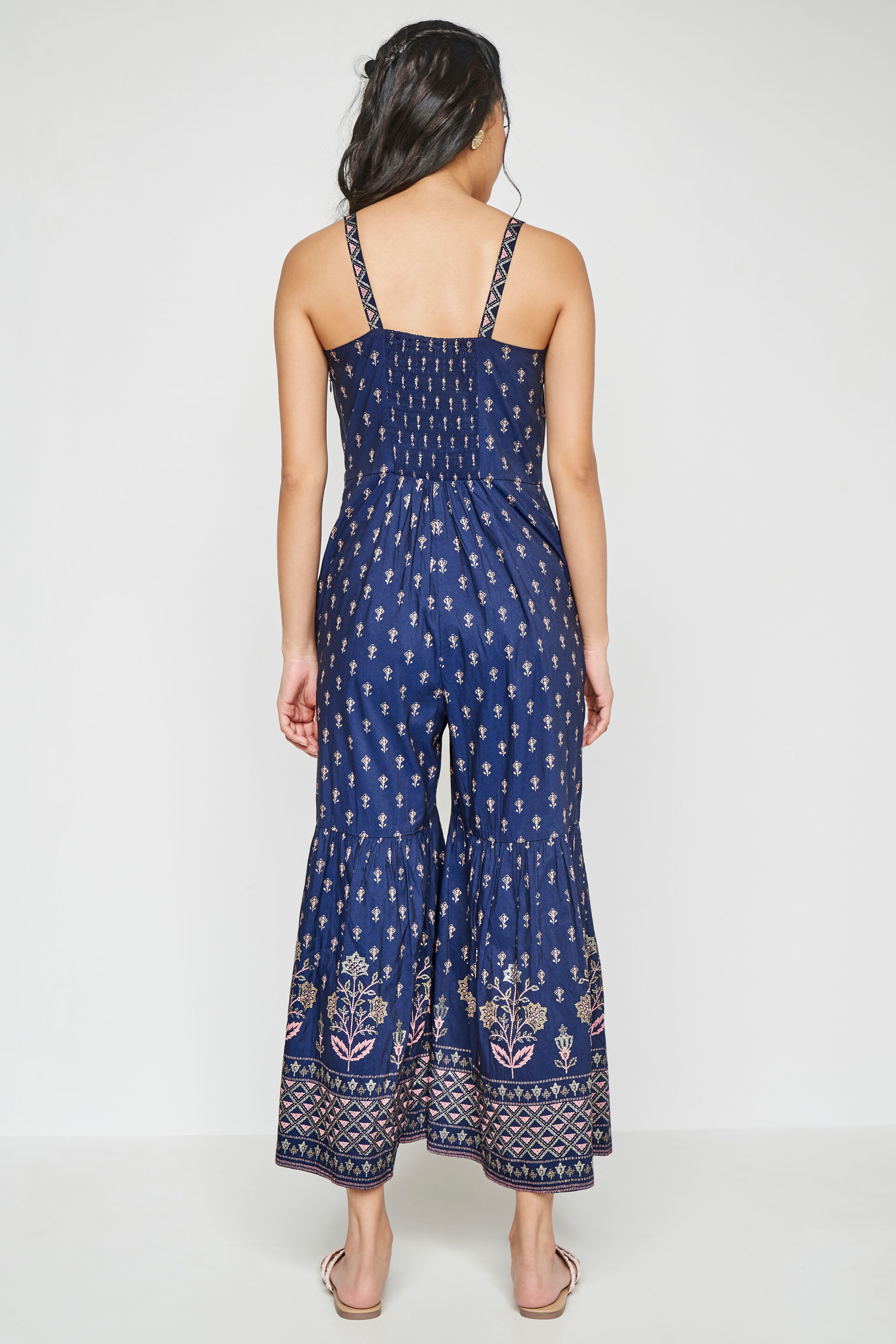 Buy Dark Blue Ethnic Motifs Flared Jumpsuit Online at Best Price