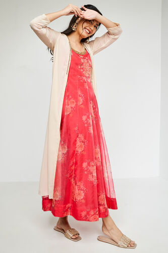 Red Floral Flared Gown, Red, image 13