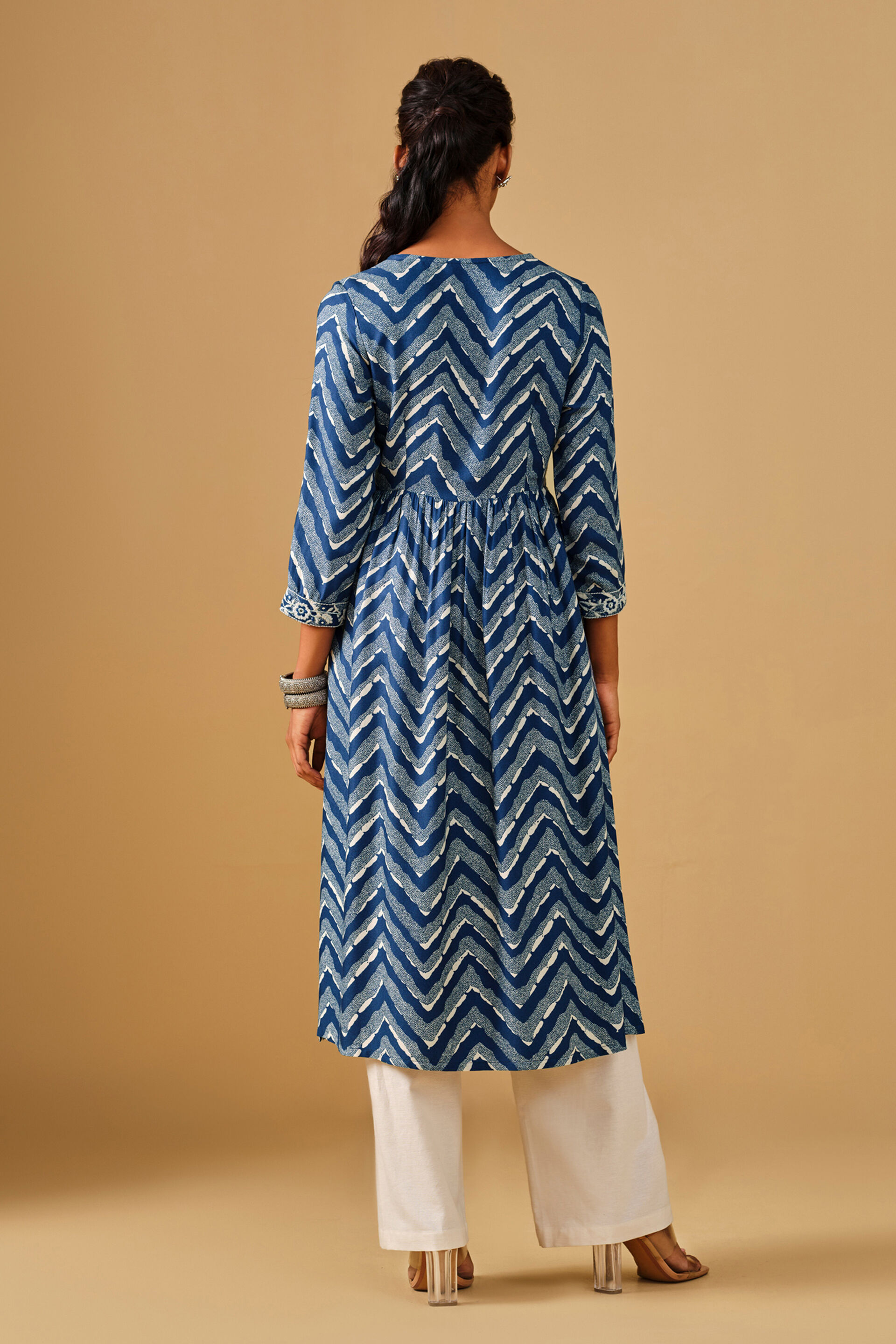 Geometric Blue Viscose Kurta, Blue, image 6