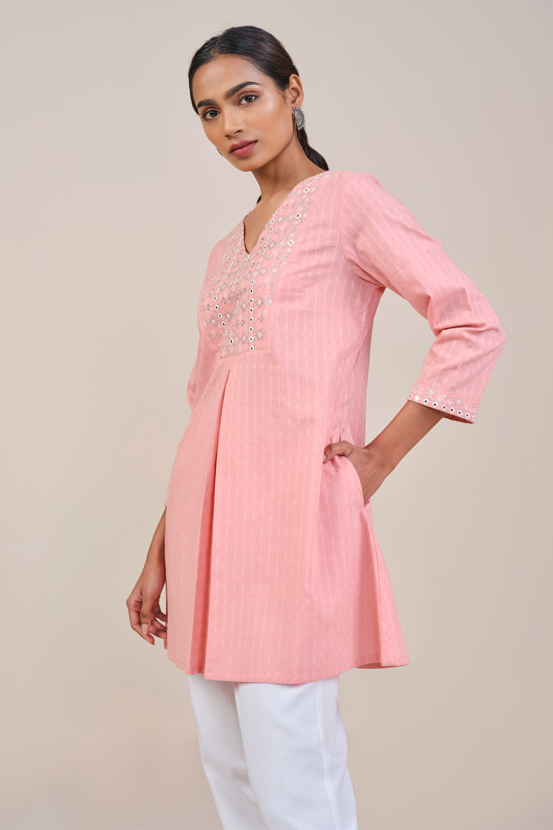 Soft Pink Embroidered Cotton Top, Pink, image 4