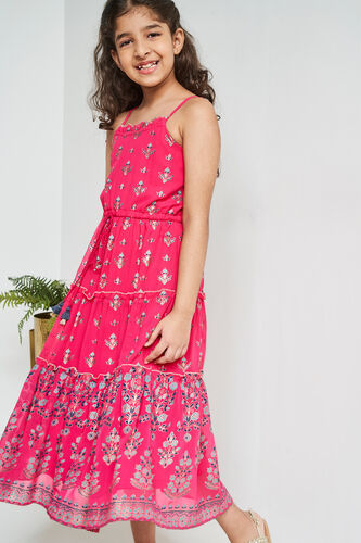 Hot Pink Tassels Ethnic Motifs Gown, Hot Pink, image 1