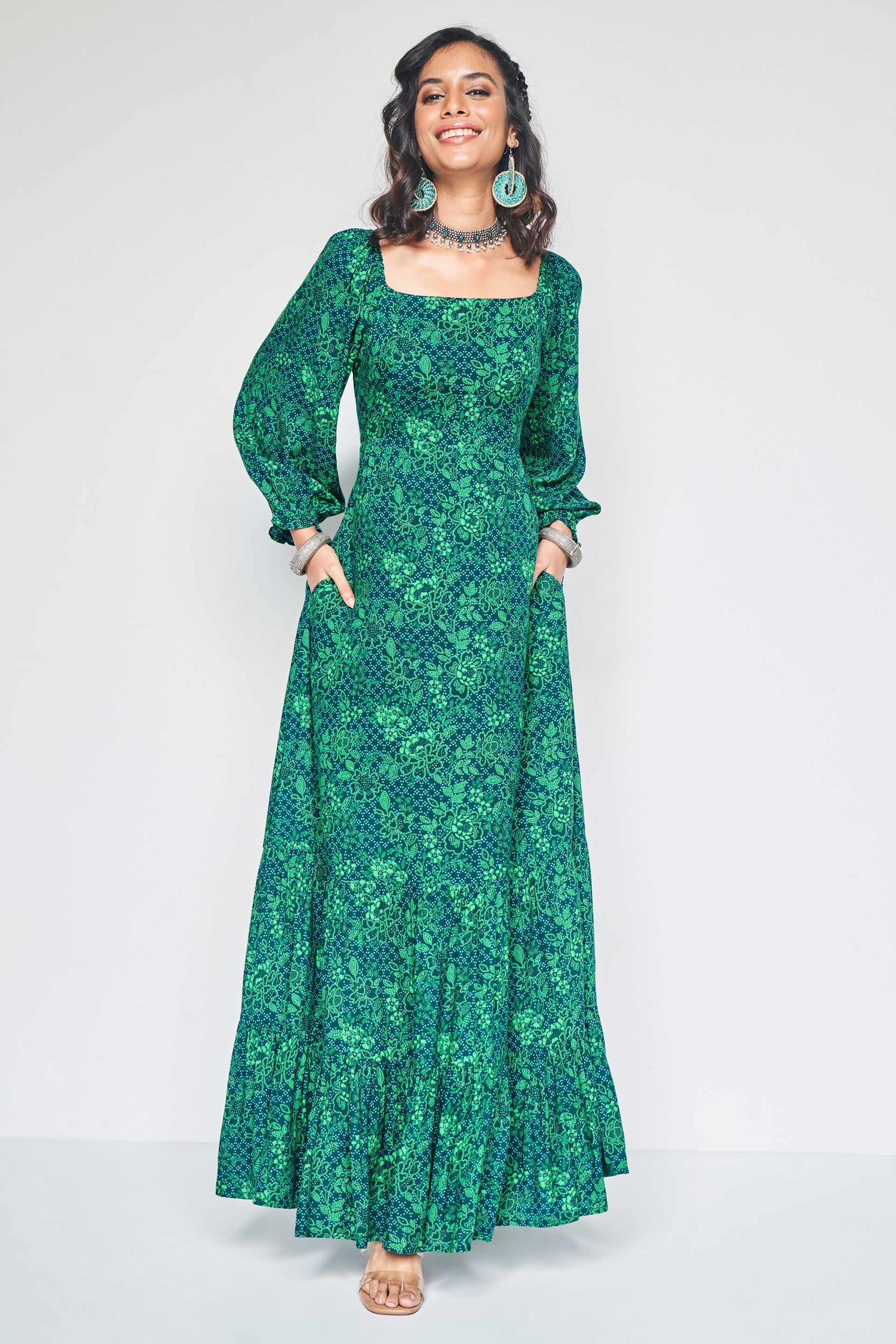Green floral gown clearance