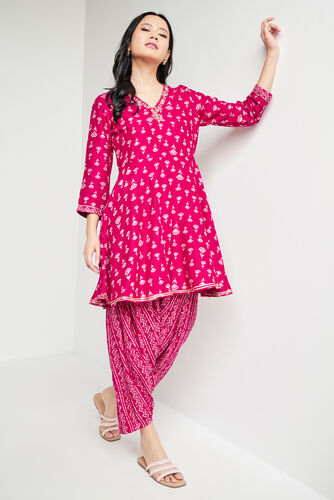 Pink Ethnic Motifs Flared Suit, Pink, image 3