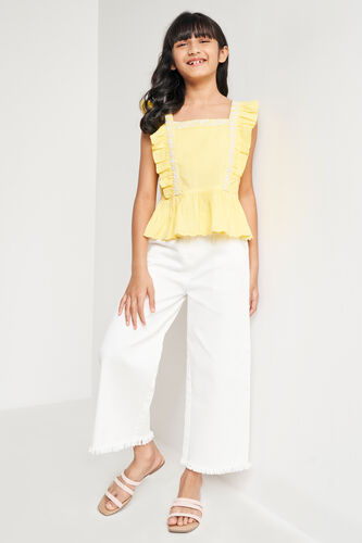 Yellow Solid Embroidered Straight Top, Yellow, image 4