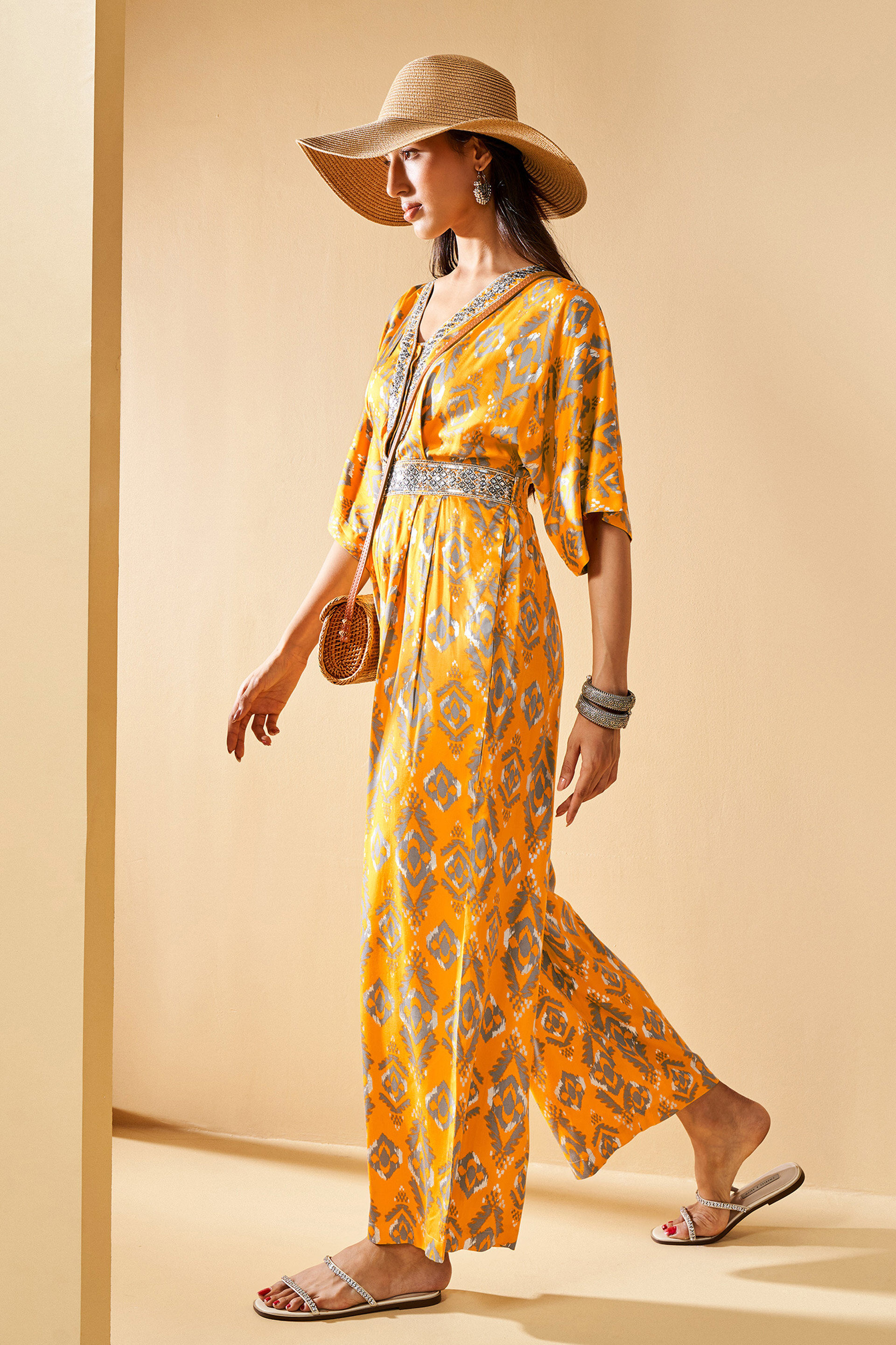 Yellow Embroidered Jumpsuit, Mustard, image 7